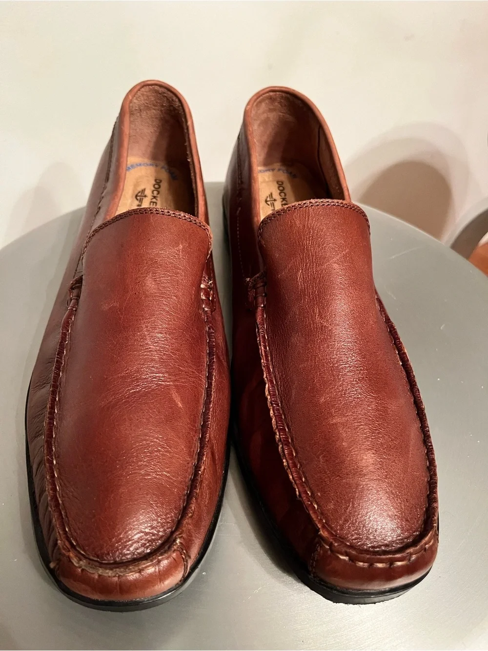 Dockers Men’s Brown Leather Slip-On Loafers Memory Foam Comfort Shoes Sz 10